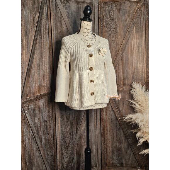 Talbots Knit Bell Sleeves Button Front Cardigan Ivory Small - Picture 16 of 16
